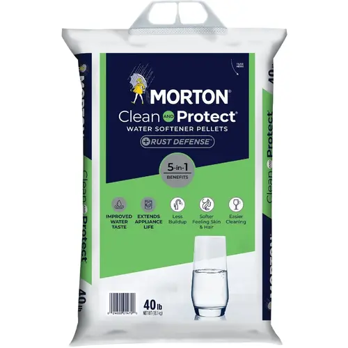 Morton F124700000G Clean and Protect Plus Rust Defense 40 Lb. Water Softener Salt Pellets