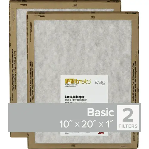 Filtrete FPL07-2PK-24 10 In. x 20 In. x 1 In. Basic MPR Flat Panel Furnace Filter, MERV 2 - pack of 2