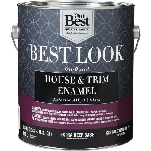 Do it Best HW45W0803-16 Best Look Oil-Based Alkyd Gloss Exterior House & Trim Enamel Paint, Extra Deep Base, 1 Gal.