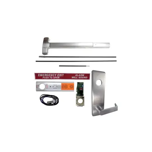 KIT - Exit Alarm, CVR Concealed Vertical Rod Exit Device, Escutcheon x Dane Lever Nightlatch Trim 510L-NL, 36" x 96", Less Dogging, RHR Right Hand Reverse/Reversible, Grade 1, US26D/626 Satin Chrome