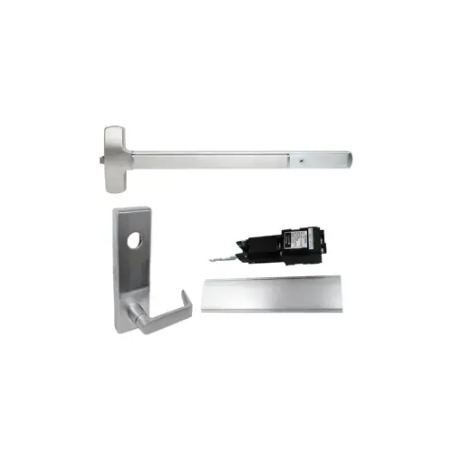 KIT - Motorized Electric Latch Retraction, Rim Exit Device, Escutcheon x Quantum Lever Nightlatch Trim 510L-NL, 36", Hex Dogging, RHR Right Hand Reverse/Reversible, 24VDC @ 1 Amp, Grade 1, US26D/626 Satin Chrome