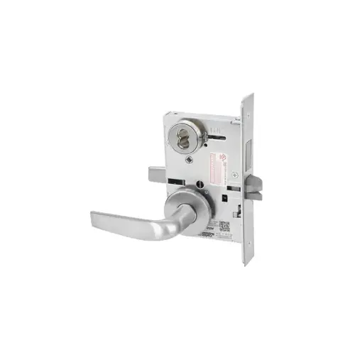 KIT - Dormitory Mortise Lock with Deadbolt, Citation Lever/A Rose Trim, V10 Outside Indicator Engraved (Locked/Unlocked, Green/Red) (Right Hand RH/RHR), V01 Inside Indicator (Locked/Unlocked, Green/Red), LFIC Large Format Interchangeable Core 6-Pin Prep, Less IC Core, Satin Chrome 626/26D