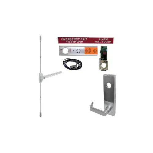 KIT - Exit Alarm, SVR Surface Vertical Rod Exit Device, Escutcheon x Quantum Lever Nightlatch Trim 510L-NL, 36" x 84", Less Dogging, RHR Right Hand Reverse/Reversible, Grade 1, US26D/626 Satin Chrome