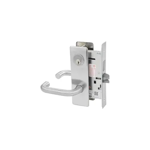 KIT - Dormitory Mortise Lock with Deadbolt, Lustra Lever with M Escutcheon Trim, Standard Cylinder, L4 Keyway, Satin Stainless Steel 630/32D