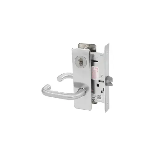 KIT - Classroom Intruder Mortise Lock, Lustra Lever with M Escutcheon Trim, Large Format IC 6-Pin Prep, Less IC Core, Satin Chrome 626/26D