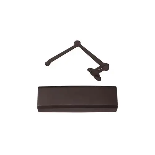 Surface Mount, Cast Aluminum, Door Closer, Adjustable Spring Size 1-6, Spring Cush-N-Stop Arm, Plastic Cover, Self Reaming and Tapping Screws, Non-Handed, All Weather Fluid, ADA, UL, Grade 1, 695 Dark Bronze Powder Coat