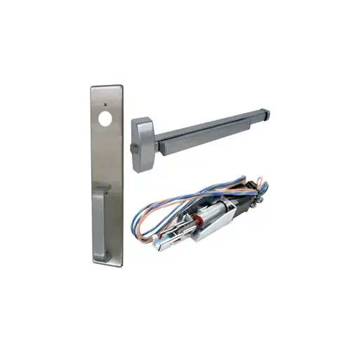 Precision Hardware MLR-2103-1703A-630-48 KIT - Rim Exit Device, Electric Motorized Latch Retraction, Nightlatch Trim - Pull Handle x Plate, Less Rim Cylinder for Trim, 48", Grade 1, 630/US32D Stainless Steel