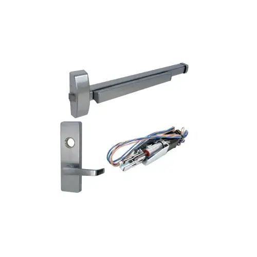 Precision Hardware MLR-2108-V4908A-RHR-630-36 KIT - Rim Exit Device, Electric Motorized Latch Retraction, Key Locks/Unlocks Vandal Resistant Lever x Escutcheon Plate Trim, Right Hand Reverse, Less Rim Cylinder for Trim, 36", Grade 1, 630/US32D Stainless Steel