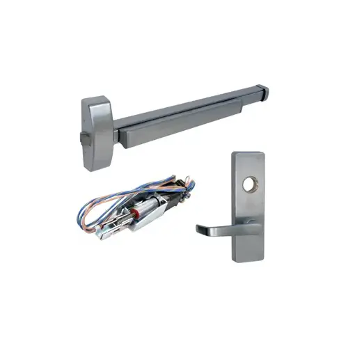 Precision Hardware MLR-2108-V4908A-LHR-630-48 KIT - Rim Exit Device, Electric Motorized Latch Retraction, Key Locks/Unlocks Vandal Resistant Lever x Escutcheon Plate Trim, Left Hand Reverse, Less Rim Cylinder for Trim, 48", Grade 1, 630/US32D Stainless Steel