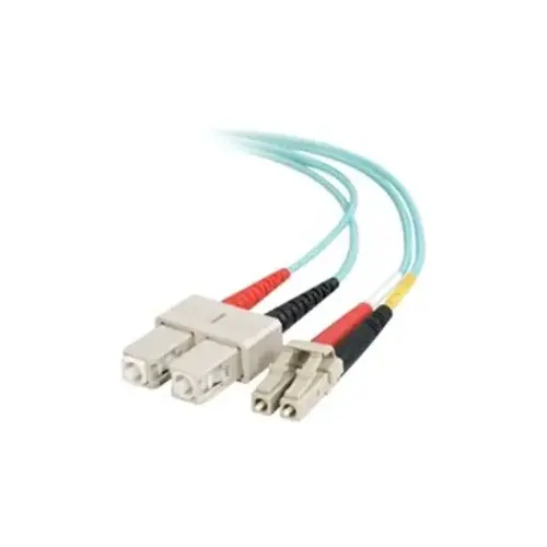 1 Meter LC to SC (Lucent Connector to Standard Connector) Fiber Optic Duplex Jumper Cable, OM3, 10GB, 50 Micrometer Fiber, PVC, Aqua