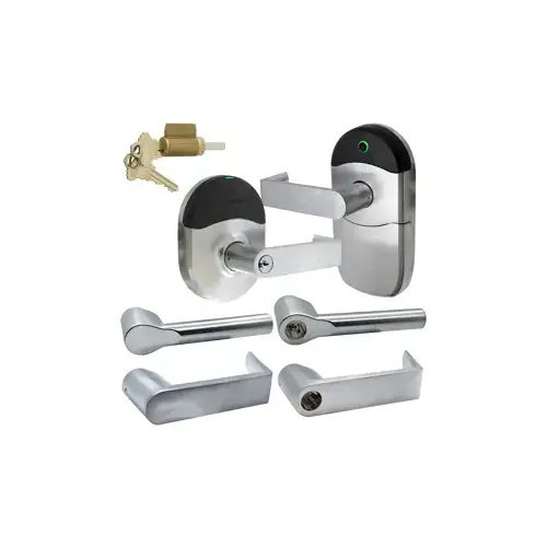 KIT - Mobile Enabled Wireless Cylindrical Lock, 125khz Proximity, 13.56MHz Smart, 2.4GHz Bluetooth Low Energy Reader, Key-in-Lever, Less Cylinder, Broadway Lever, 5000 Users, 2000 Audits, 2-3/4" Backset, ANSI Strike, Grade 1, 626/US26D Satin Chrome