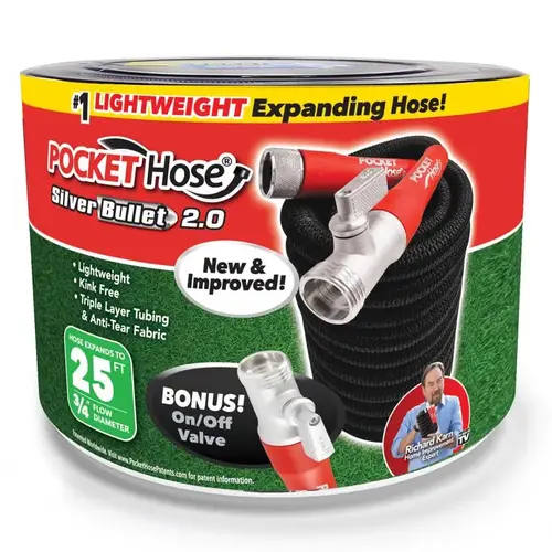 Pocket Hose 17842-6 Flexible Garden Hose Silver Bullet 2.0 3/4" D X 25 ft. L Medium Duty Expandable Black