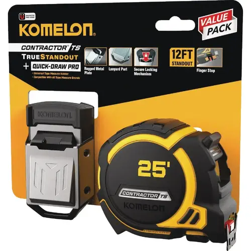 Komelon 93425QDPro Contractor TS 25 Ft. Tape Measure & Quick Draw PRO Tool Holster