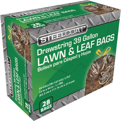 STEELCOAT FG-P9921-57-P 39 Gal. Lawn & Leaf Clear Drawstring Trash Bag (28-Count)