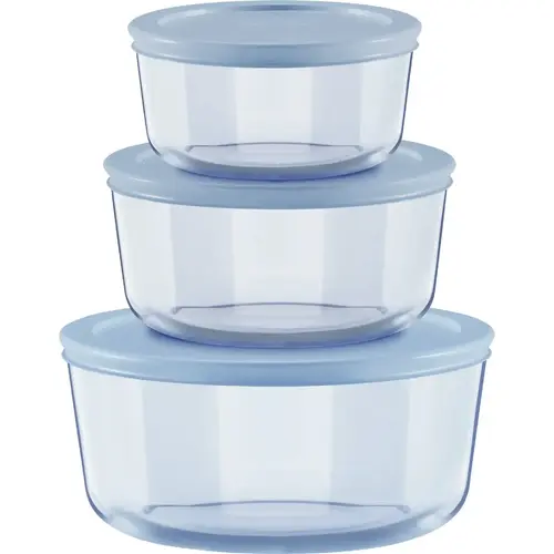 Pyrex 1149596 Simply Store Tinted Round Storage Set with Blue Plastic Lids (6-Piece)