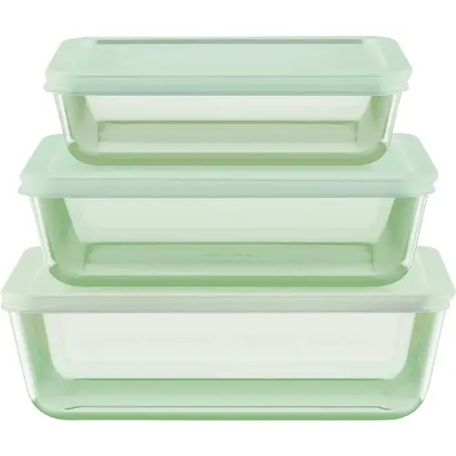 Pyrex 1149598 Simply Store Tinted Green Rectangle Storage Set with Plastic Lids (6-Piece)