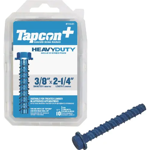 Tapcon 11441 3/8 In. x 2-1/4 In. Hex Washer Concrete Screw Anchor (10 Ct.) Blue Climaseal
