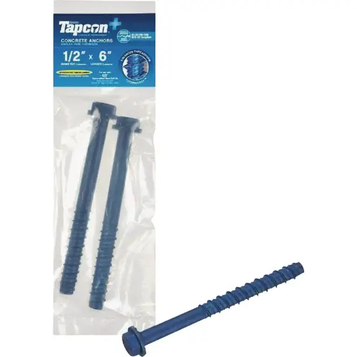 Tapcon 50426 1/2 In. x 6 In. Hex Washer Concrete Screw Anchor (2 Ct.) Blue Climaseal