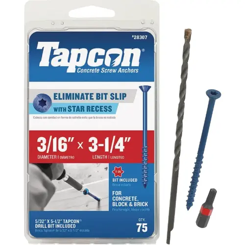Tapcon 28307 3/16 In. x 3-1/4 In. Star Head Concrete Screw Anchor (75 Ct.) Blue Climaseal