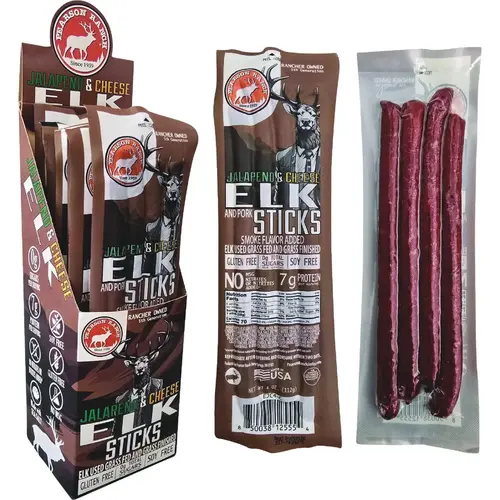 Pearson Ranch Jerky EJC4-C-CAD Pearson Ranch 4 Oz. Elk Jalapeno Cheese Snack Sticks Jerky Display (6 Packs)
