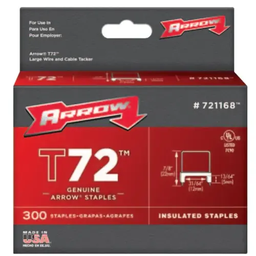 Arrow 721168 T72 Type Staples, 13/64 in L x 13/64 in W, 300 per box