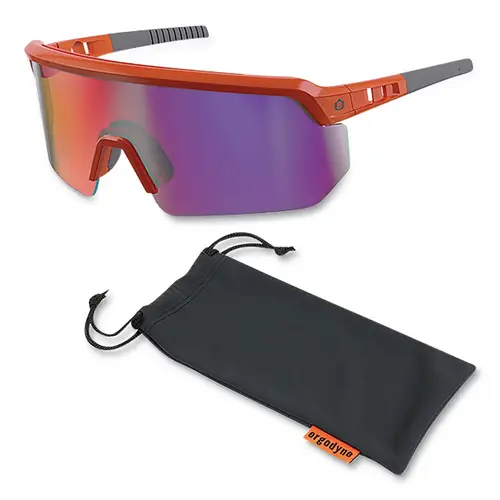 SKULLERZ 55019 Skullerz  AEGIR Safety Glasses/Sunglasses, Purple Mirror Polycarbonate Lens, Fog-Off+  Coating, Orange Frame - pack of 12