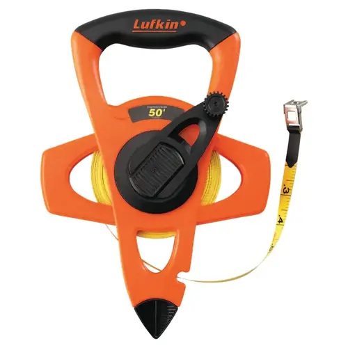 Crescent Lufkin FE050D Hi-Viz  Orange Reel Fiberglass Tape, 1/2 in x 50 ft, SAE, Orange, 1/10 in Grad