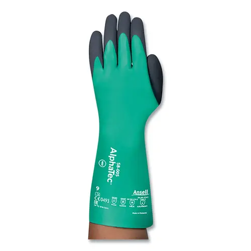 AlphaTec 58-005-120 AlphaTec  58-005 Nitrile/Neoprene Coated Supported Chemical Resistant Gloves, Size 12, Green Green; Black