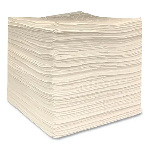 ESSENTIALS OFF-72BG Oil Only Sorbent Pads, 18 in L x 16 in W, Heavy, Dimple Bonded, White - pack of 100