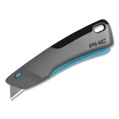 Pacific Handy Cutter E13302-9 Victa  Safety Knife, 7 in L, Retractable Blade, Carbon Steel, Metal Handle, Metalic Silver/Teal