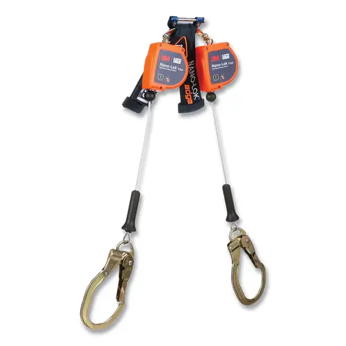 DBI-SALA 3500276 Nano-Lok  Edge Self-Retracting Lifeline, 8 ft, Rebar Snap Hook, 420 lb, 2 Legs, Galvanized Cable Orange