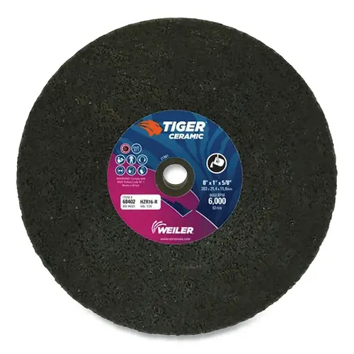 Tiger 68402 Tiger  Snagging Wheel, 8 in dia x 1 in Thick x 5/8 in Arbor, 16 Grit, Zirconia Alumina, Type 1, 5 EA/BX Brown - pack of 5