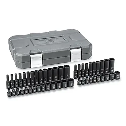 Impact Socket Set, 1/4 in Dr, 6-point, SAE/Metric, 3/16 in to 15 mm, 48-Pc Deep/Standard Lengths, Incl Blow Mold Case