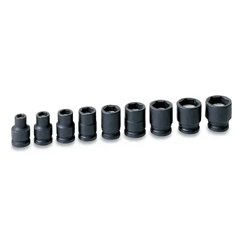 Impact Socket Set, 3/8 in Dr, SAE, 6-point, 1/4 in to 3/4 in, 9-Pc STD Length Magnetic