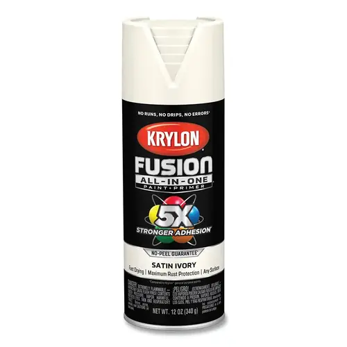 Krylon Industrial K02739007-XCP1 Fusion All-in-One  Paints + Primers, 12 oz, Aerosol Can, Satin Ivory