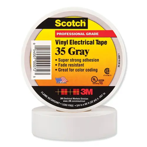 SCOTCH 102816 Vinyl Electrical Color Coding Tape, 35, 1/2 in W x 20 ft L, Gray - pack of 10