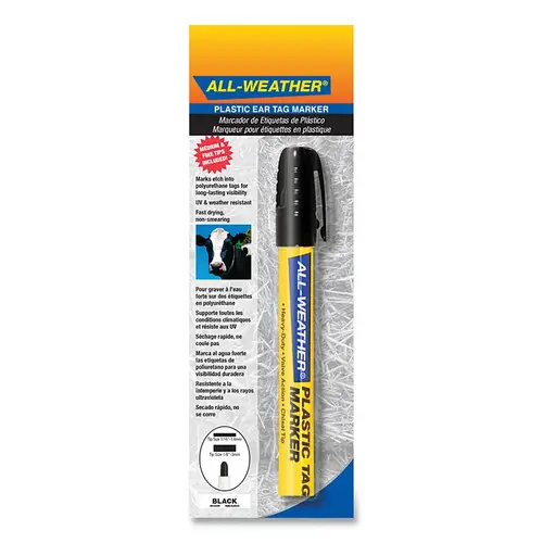ALL-WEATHER 96734 Plastic Eartag Marker, Carded, Black, 3/16 in Tip - pack of 24