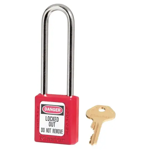 Zenex  Thermoplastic Safety Lockout Padlock, 410, 1-1/2 W x 1-3/4 H Body, 3 in H Shackle, KA, Red