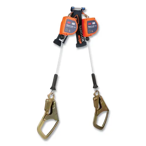 DBI-SALA 3500281 Nano-Lok  Edge Self-Retracting Lifeline, 6 ft, Rebar Snap Hook, 420 lb, 2 Legs, Galvanized Cable Orange