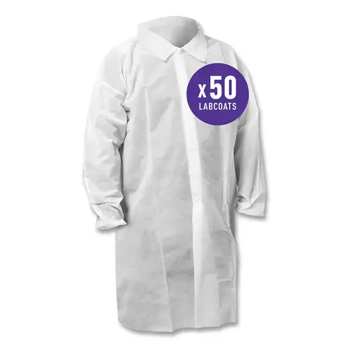 KLEENGUARD 67322 KLEENGUARD KGA10 STANDARD WEIGHT LAB COAT, WHITE - pack of 50