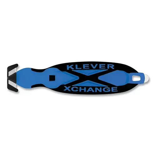 KLEVER KCJ-XC-20B XChange Safety Cutter, Narrow Head, 6-1/2 in L, Straight Blade, Steel, Plastic Handle, Blue - pack of 12