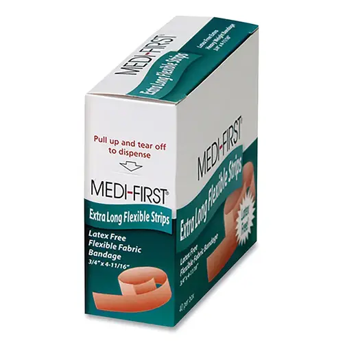 MEDI-FIRST 62178 Lightweight Cloth Bandage,3/4 in W, 4-11/16 in L, Strip, Fabric Brown