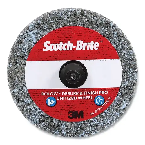 Scotch-Brite 076308-77231 Roloc + Deburr and Finish PRO Unitized Wheel, 2 in dia x 1/4 in Thick, 2S Fine, 22100 RPM, Silicone Carbide - pack of 60