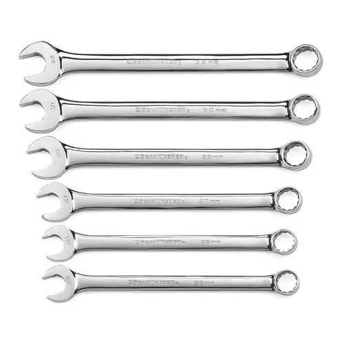 Long Pattern Combination Metric Wrench Sets, 12 Points, Metric, Chrome, 6 Pc.
