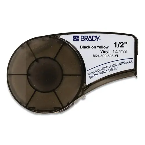 Brady 139745 BMP 21 Plus Series B-595 All-Weather Viynl Label, 21 ft L x 0.25 in W, Black on Yellow