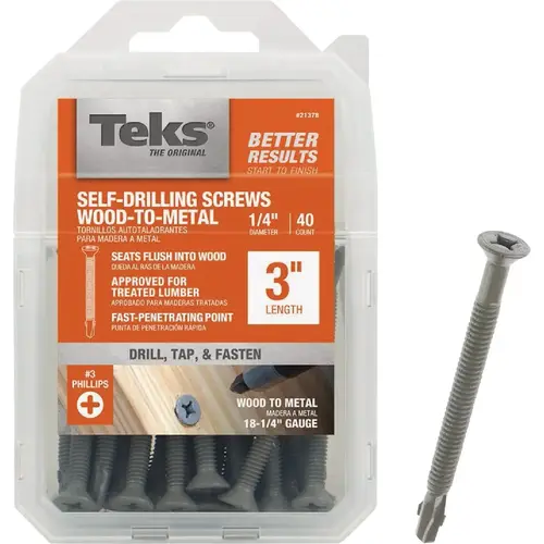 Teks 21378 #14 x 3 In. Phillips Flat Head Self-Drilling Wood to Metal Screw (40 Ct.)