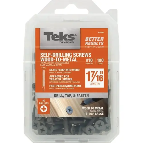 Teks 21380 #10 x 1-7/16 In. Phillips Flat Head Self-Drilling Wood to Metal Screw (100 Ct.)