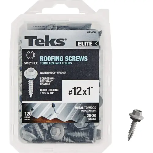 Teks 21450 Elite #12 x 1 In. Hex Washer Head Sharp Point Metal to Wood Roofing Screw (120 Ct.)