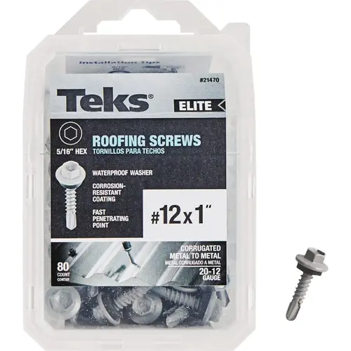Teks 21470 Elite #12 x 1 In. Hex Washer Head Drill Point Metal to Wood Roofing Screw (80 Ct.)