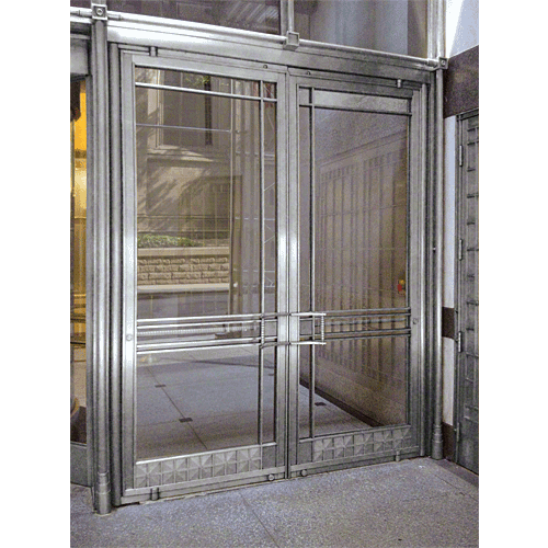 Premium Brushed Stainless Aluminum Medium Stile Door for 1" Glazing; 3-11/32" Top Rail; 9-1/2" Bottom Rail; Concealed Hinge Tube Double Doors without Lock